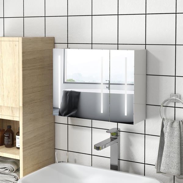 Spegelskåp för badrum - LED-belysning - 90x15x70 cm - Klarvit - Montering krävs