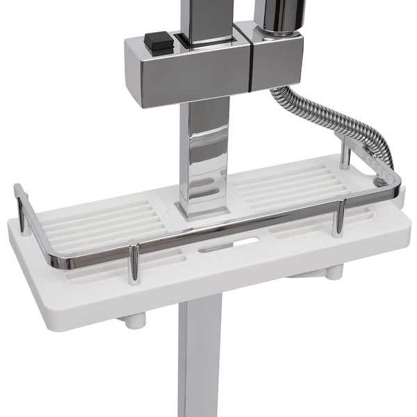 Brusesæt - Brusearmatur - Firkantet brusehoved - 4 funktioner - Højdejusterbar 70–115 cm - Montering - Lys sølv