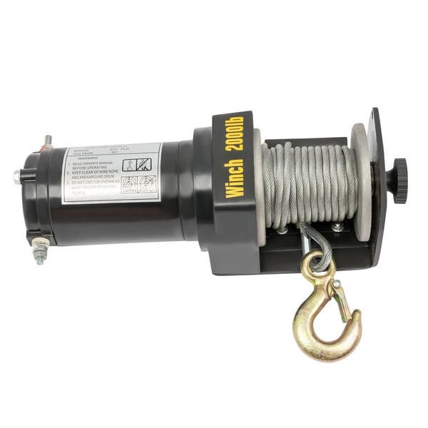 Sähkövinssi - 12V käsiohjaimella - Nosto 200 kg - Veto 900 kg - Nopeus 4 m/min - Teräsvaijeri 4 mm - IP67 - musta