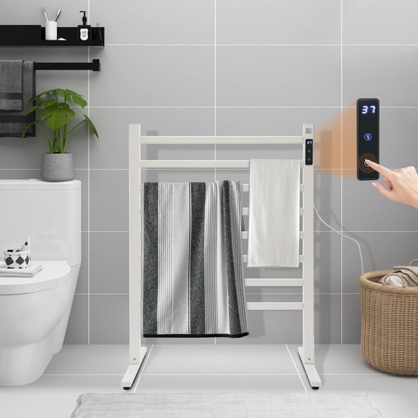 Håndklædetørrer - Fritstående elektrisk gulvmodel - Termostatstyring - Digital touchdisplay - 220V - EU-stik - Hvid