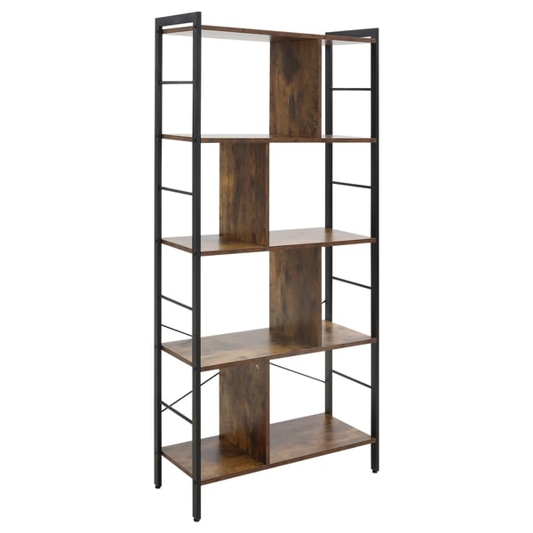 Bokhylla - 4 hyllplan - Industriell stil - 74×30×157,5 cm - Montering krävs - Brun