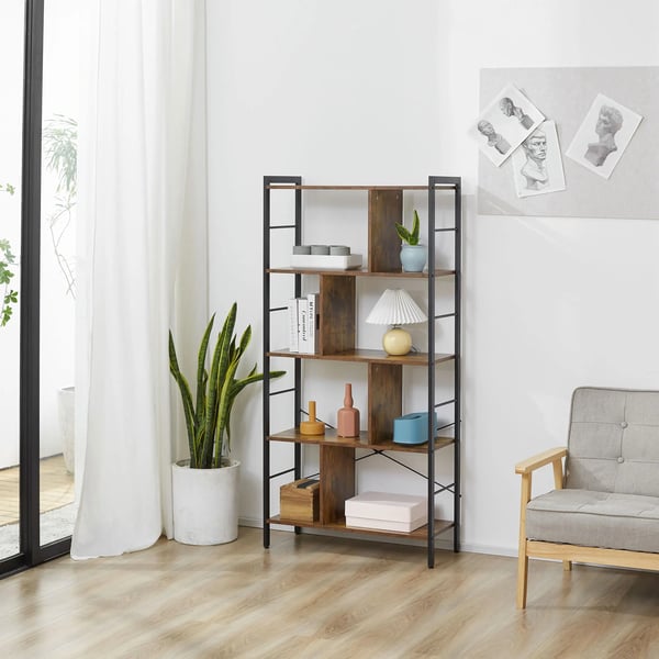 Bokhylla - 4 hyllplan - Industriell stil - 74×30×157,5 cm - Montering krävs - Brun