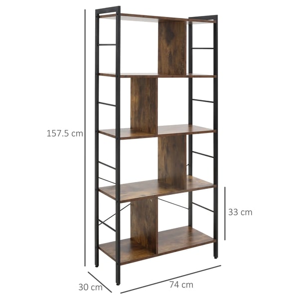 Bokhylla - 4 hyllplan - Industriell stil - 74×30×157,5 cm - Montering krävs - Brun