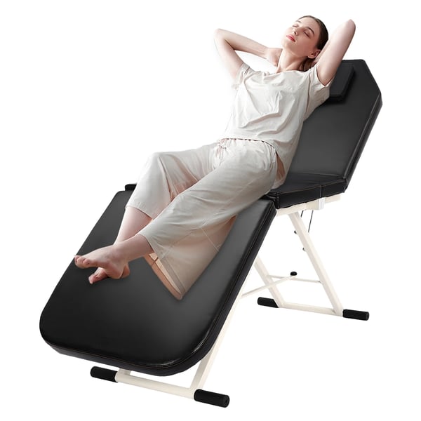 Salon Beauty, hierontapöytä/tatuointisänky/spa-tuoli, taittuva, kannettava, kevyt, säädettävä, musta