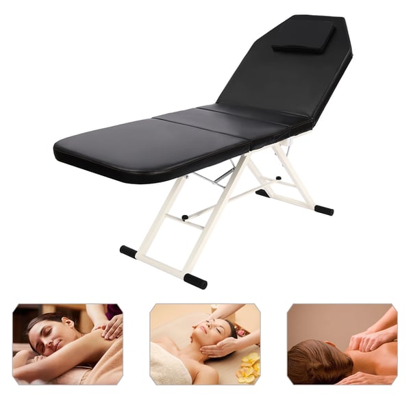 Salon Beauty, hierontapöytä/tatuointisänky/spa-tuoli, taittuva, kannettava, kevyt, säädettävä, musta