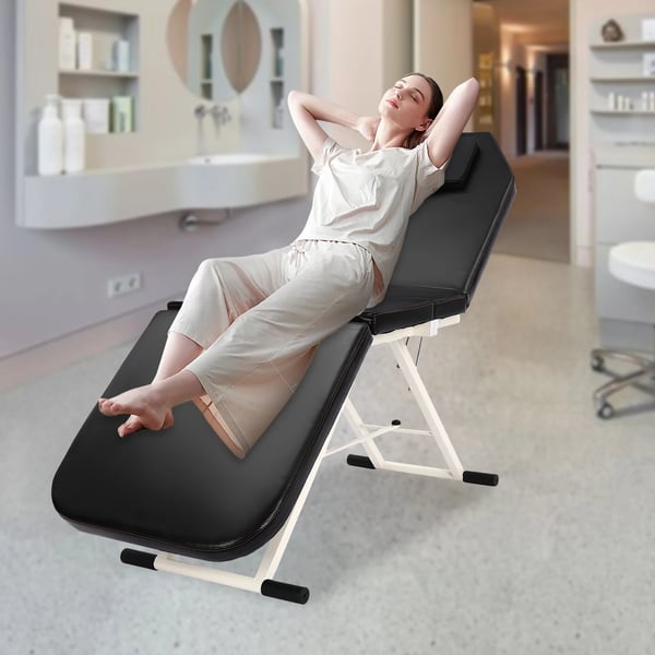 Salon Beauty, hierontapöytä/tatuointisänky/spa-tuoli, taittuva, kannettava, kevyt, säädettävä, musta