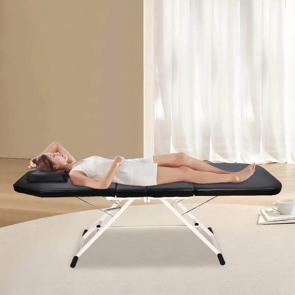 Salon Beauty, hierontapöytä/tatuointisänky/spa-tuoli, taittuva, kannettava, kevyt, säädettävä, musta