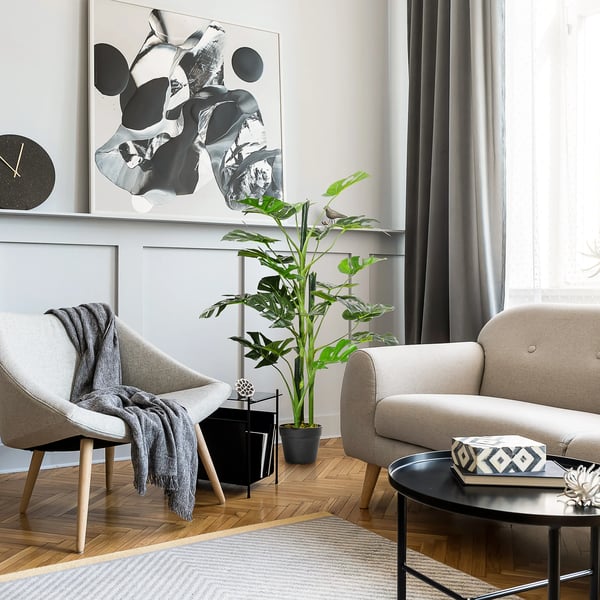 Konstgjord Monstera - Krukväxt - 100 cm Hög - 21 Blad - Dekorativ Kruka Ø16 cm - Plast - För Utomhus - Bonsai-Stil