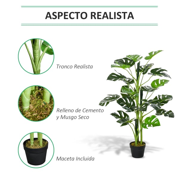 Konstgjord Monstera - Krukväxt - 100 cm Hög - 21 Blad - Dekorativ Kruka Ø16 cm - Plast - För Utomhus - Bonsai-Stil