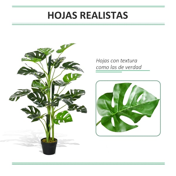 Konstgjord Monstera - Krukväxt - 100 cm Hög - 21 Blad - Dekorativ Kruka Ø16 cm - Plast - För Utomhus - Bonsai-Stil