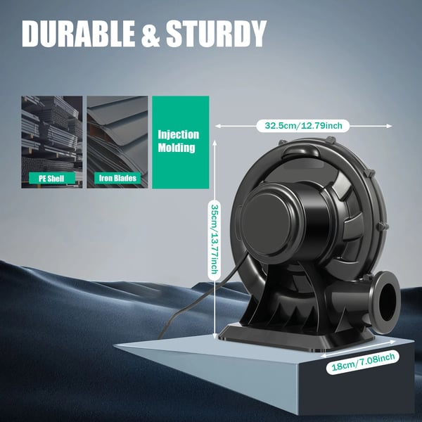 Luftblæser - Centrifugalblæser & Hoppeborgpumpe - 370 W - Højtryk - Kontinuerlig Drift - 220V 50Hz - Til Oppustelige - Grøn