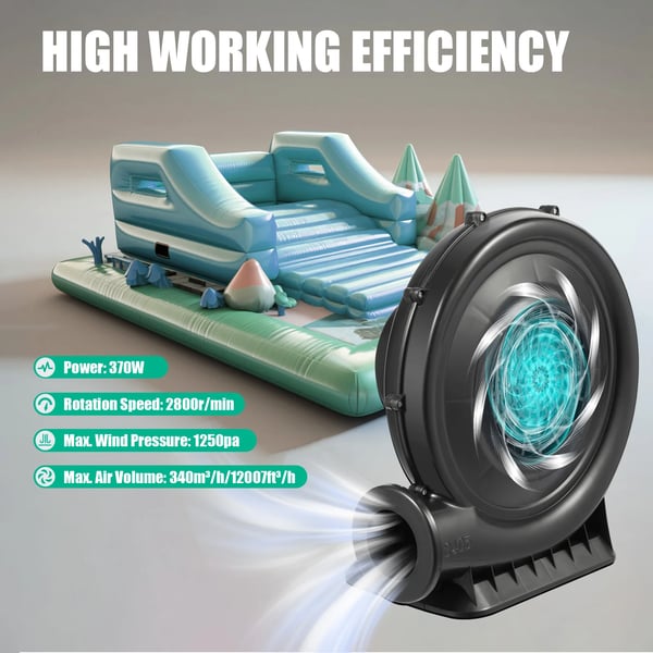 Luftblæser - Centrifugalblæser & Hoppeborgpumpe - 370 W - Højtryk - Kontinuerlig Drift - 220V 50Hz - Til Oppustelige - Grøn