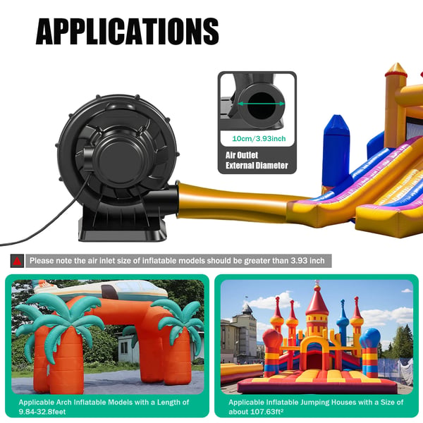 Luftblæser - Centrifugalblæser & Hoppeborgpumpe - 370 W - Højtryk - Kontinuerlig Drift - 220V 50Hz - Til Oppustelige - Grøn