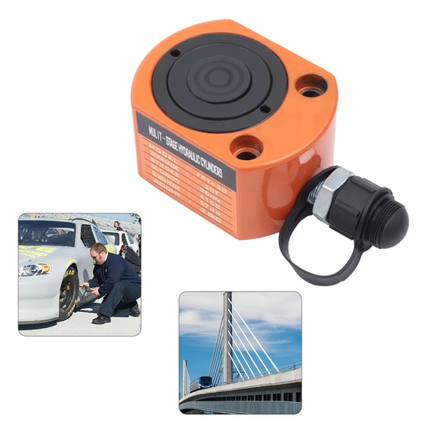 Hydraulisk cylinder donkraft - FRY-20 - 20 ton kapacitet - Lav profil - Fler-virkende - Til bil, maskineri, skibsbyggeri - Orange