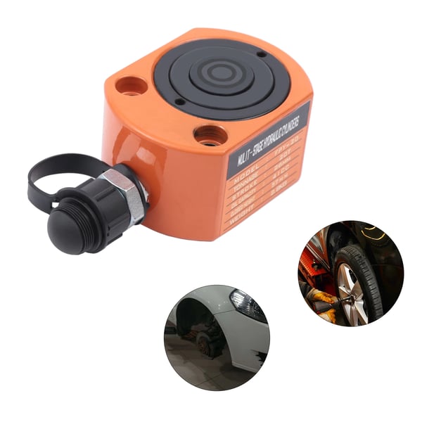 Hydraulisk cylinder donkraft - FRY-20 - 20 ton kapacitet - Lav profil - Fler-virkende - Til bil, maskineri, skibsbyggeri - Orange