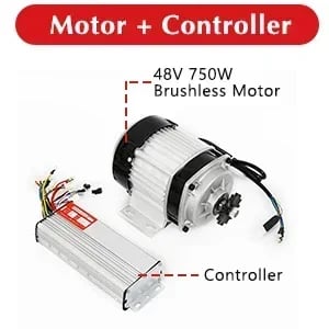 Børsteløs elmotor 48V DC 750W, motorsæt med controller, til elscooter/el-trehjuler/vogn, sølv