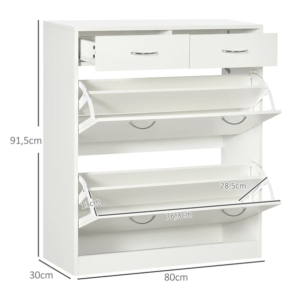 Skoskåp - Skohylla - 2 Fällbara Luckor - 80 x 30 x 91,5 cm - Vit