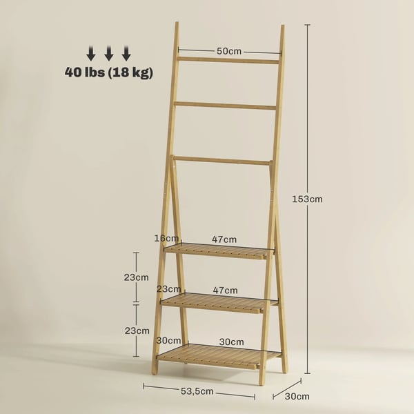 Badrumshylla - Bambu - 3 Hyllplan med Stänger - 53,5×30×53 cm - Montering krävs - Natur