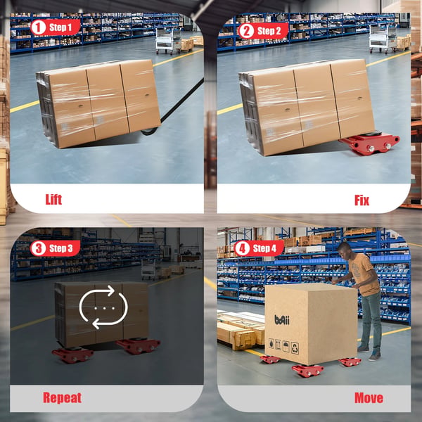 Kraftig maskinflytter, industri-dolly/skate, 6 tons kapacitet, 360° drejeplade, rød