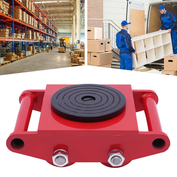 Kraftig maskinflytter, industri-dolly/skate, 6 tons kapacitet, 360° drejeplade, rød