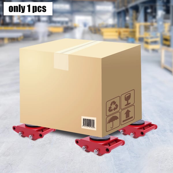 Kraftig maskinflytter, industri-dolly/skate, 6 tons kapacitet, 360° drejeplade, rød