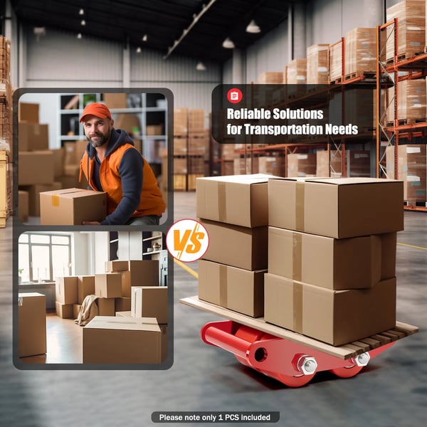 Kraftig maskinflytter, industri-dolly/skate, 6 tons kapacitet, 360° drejeplade, rød