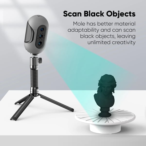 3DMakerpro Mole, håndholdt 3D-scanner til 3D-printere, 0,05 mm nøjagtighed, 0,1 mm opløsning, 10 FPS, scanner sorte objekter, Primary