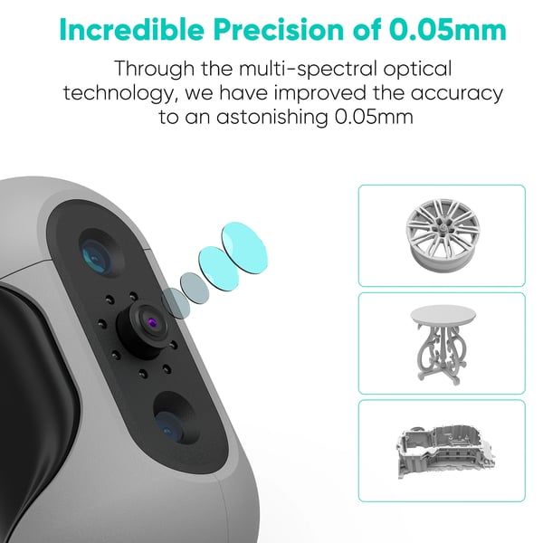 3DMakerpro Mole, håndholdt 3D-scanner til 3D-printere, 0,05 mm nøjagtighed, 0,1 mm opløsning, 10 FPS, scanner sorte objekter, Primary