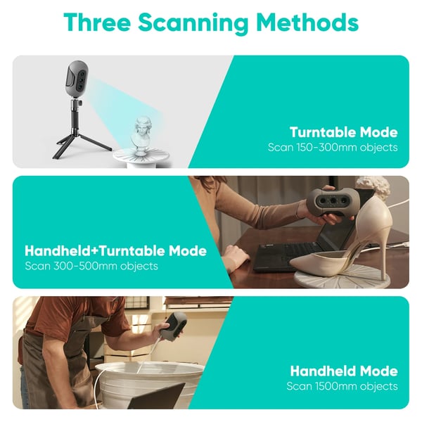 3DMakerpro Mole, håndholdt 3D-scanner til 3D-printere, 0,05 mm nøjagtighed, 0,1 mm opløsning, 10 FPS, scanner sorte objekter, Primary
