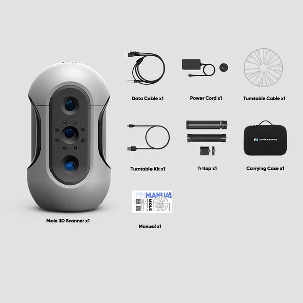 3DMakerpro Mole, håndholdt 3D-scanner til 3D-printere, 0,05 mm nøjagtighed, 0,1 mm opløsning, 10 FPS, scanner sorte objekter, Primary