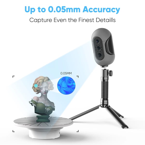 3DMakerpro Mole, håndholdt 3D-scanner til 3D-printere, 0,05 mm nøjagtighed, 0,1 mm opløsning, 10 FPS, scanner sorte objekter, Primary