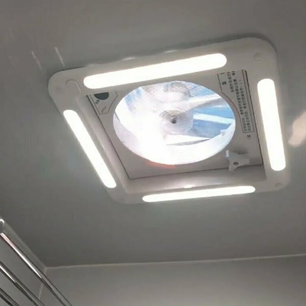 Matkailuauto/Asuntovaunu kattoluukku - Kattotuuletin LED-valolla - Aukko 28×28 cm - 12V - Käännettävä - Ruostumaton hyönteisverkko - Valkoinen