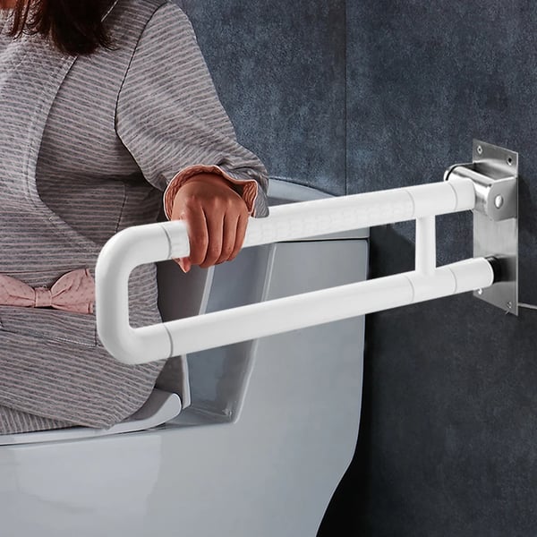 Støttegreb til badeværelse, opklappeligt toiletgelænder 60 cm, hvid