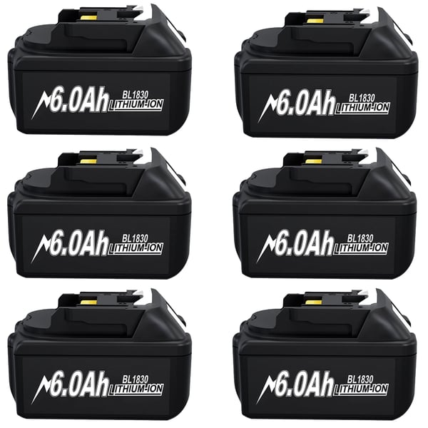 Makita 18V yhteensopiva vara-akku BL1830/BL1860, 18650 Li-ion, 6,0 Ah 6 kpl, tummanharmaa