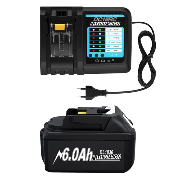 Makita 18V:lle, yksipaikkainen 6,0 A pikalaturi, taivaansininen, yhteensopiva BL1830/BL1860 Li‑ion -akkujen kanssa