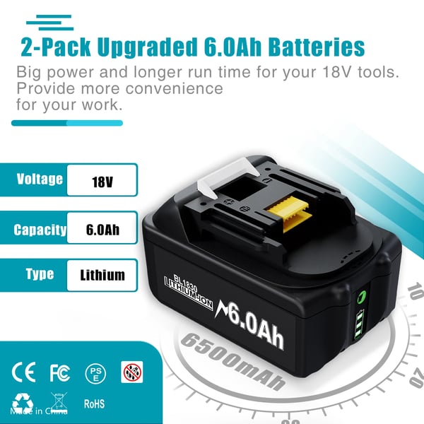 Til Makita BL1830/BL1860, 18V Li-ion erstatningsbatteri 18650, 6,0Ah til skruemaskiner, blå