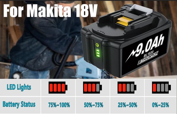 Til Makita BL1830/BL1860, 18V Li-ion erstatningsbatteri 18650, 6,0Ah til skruemaskiner, blå