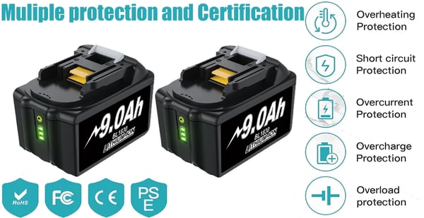 Til Makita BL1830/BL1860, 18V Li-ion erstatningsbatteri 18650, 6,0Ah til skruemaskiner, blå