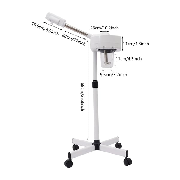 Ansigtsdamper - Vapozone Damper - 800 W - Justerbar Højde - 360° Roterende Dyse - Elektrisk - Til Salon - Elfenben