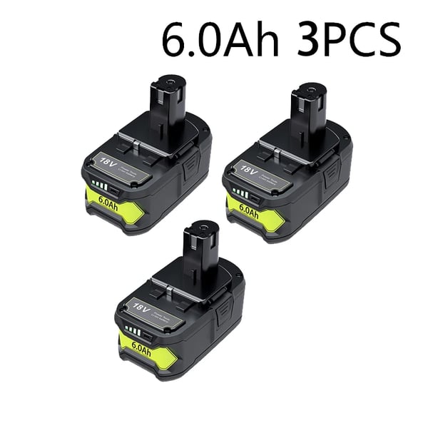 Sort batteri til RYOBI One+ 18V, Li-ion 6Ah erstatningsbatteri, kompatibel med P108 P104 P107 RB18L50 RB18L20