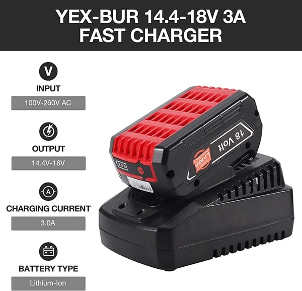 Til Bosch Professional 18V, erstatningsbatteri Li‑ion 6.0Ah (6000mAh), kompatibel med BAT609/BAT610/BAT618/BAT619/GBA 18V, sort