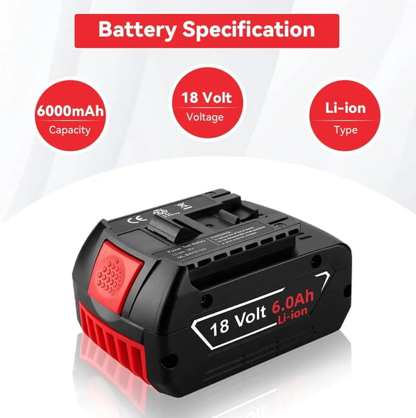 Til Bosch Professional 18V, erstatningsbatteri Li‑ion 6.0Ah (6000mAh), kompatibel med BAT609/BAT610/BAT618/BAT619/GBA 18V, sort