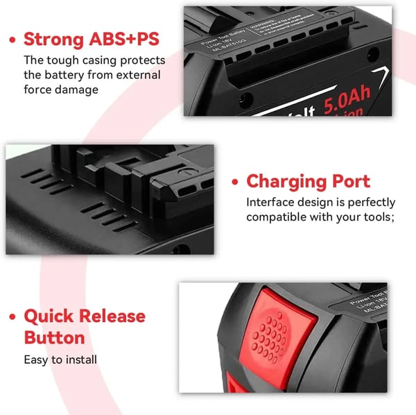 Til Bosch Professional 18V, erstatningsbatteri Li‑ion 6.0Ah (6000mAh), kompatibel med BAT609/BAT610/BAT618/BAT619/GBA 18V, sort