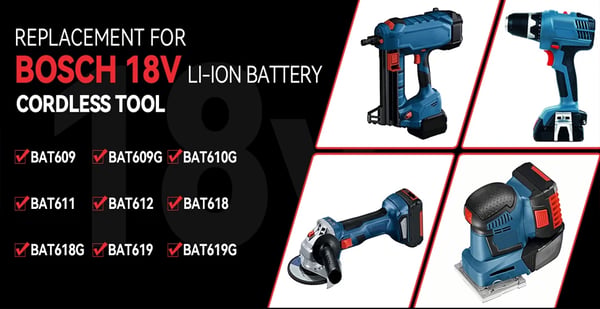 Til Bosch Professional 18V, erstatningsbatteri Li‑ion 6.0Ah (6000mAh), kompatibel med BAT609/BAT610/BAT618/BAT619/GBA 18V, sort