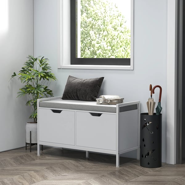 Skobänk - Skohylla - Med avtagbar sittkudde - 84×35×50 cm - Vit