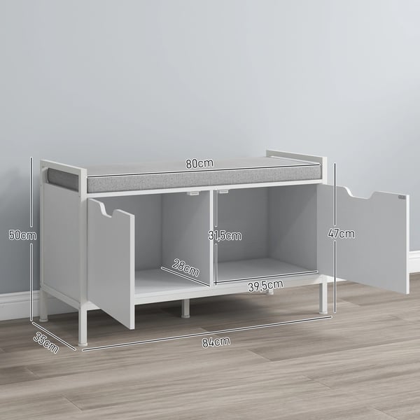 Skobänk - Skohylla - Med avtagbar sittkudde - 84×35×50 cm - Vit
