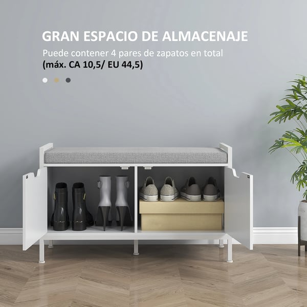 Skobänk - Skohylla - Med avtagbar sittkudde - 84×35×50 cm - Vit