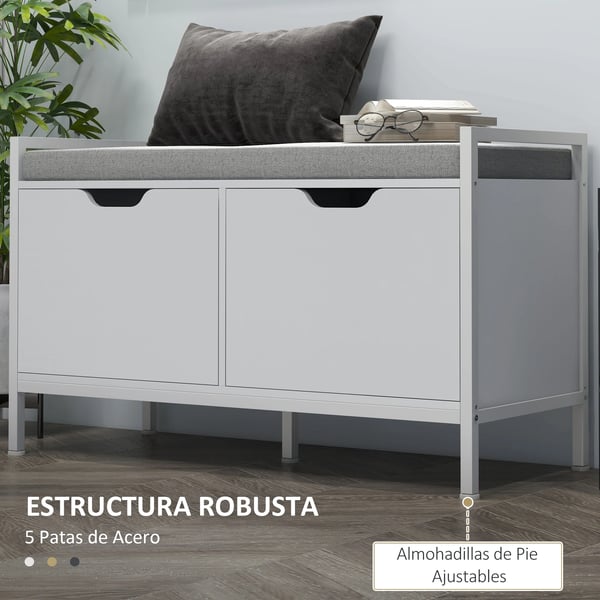 Skobänk - Skohylla - Med avtagbar sittkudde - 84×35×50 cm - Vit