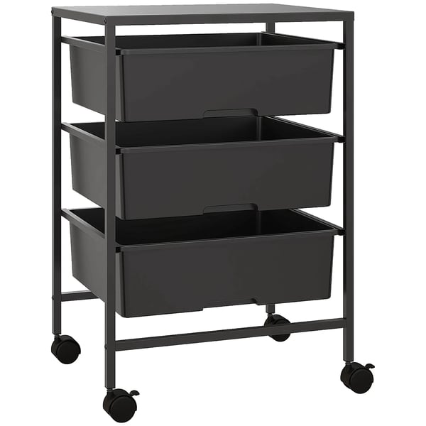Förvaringsvagn - Rullvagn - 3 korgar - 40,8 × 33,5 × 60,5 cm - Med hjul - Montering krävs - Svart