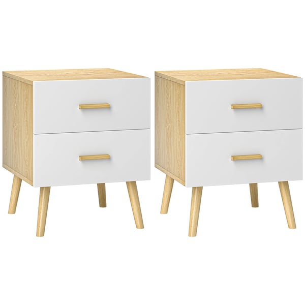 Sängbord 2-pack - Nattduksbord - Med lådor och handtag - Modern marockansk stil - Bambu/ek